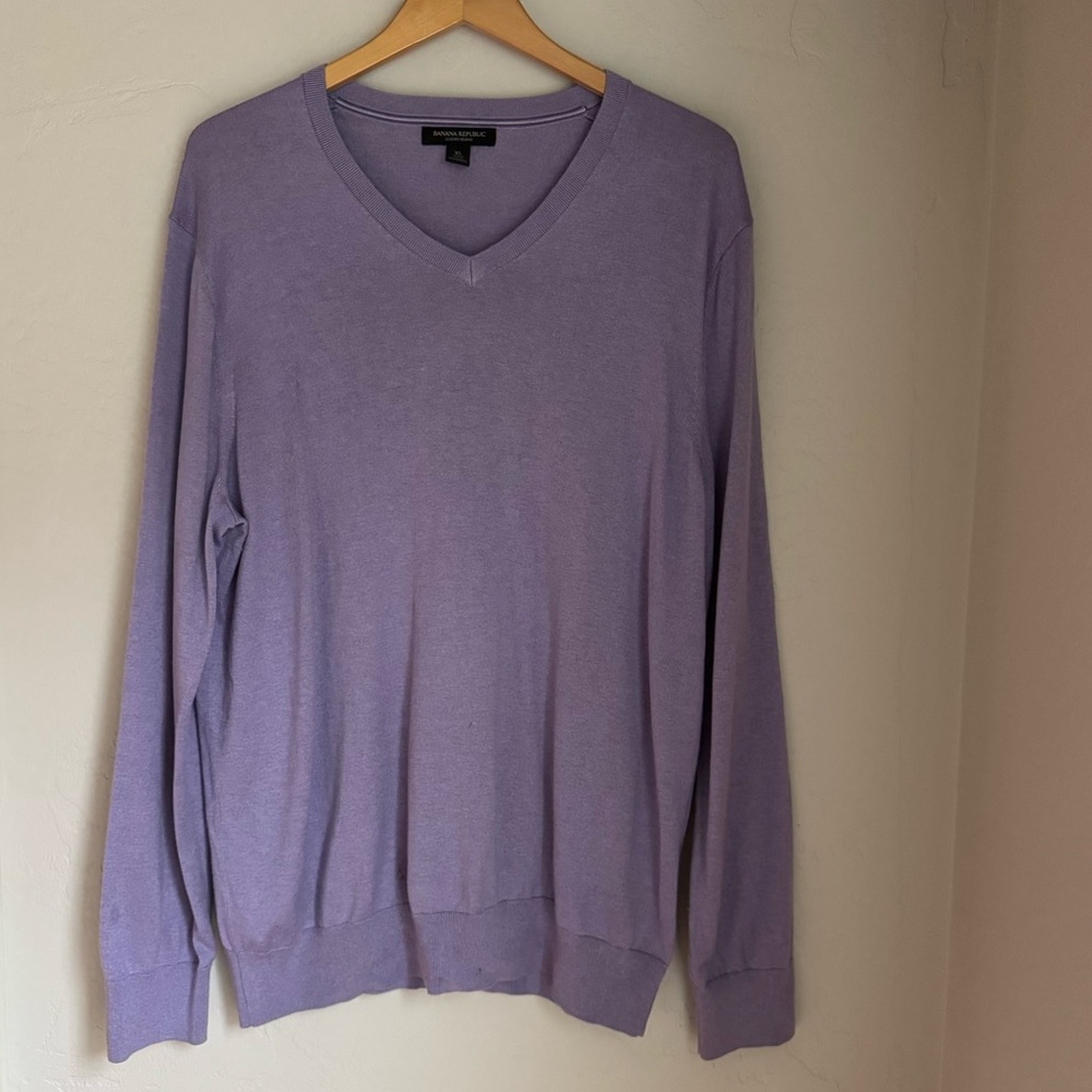 Banana Republic Men's Light Purple Cashmere & Silk Blend Knit V-Neck Sweater XL